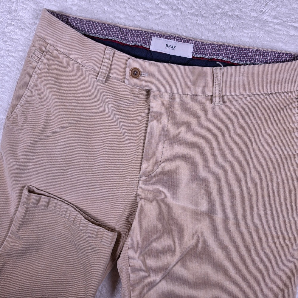 Brax Evans Mens 36/34 Beige Corduroy Stretch Straight Leg Pants